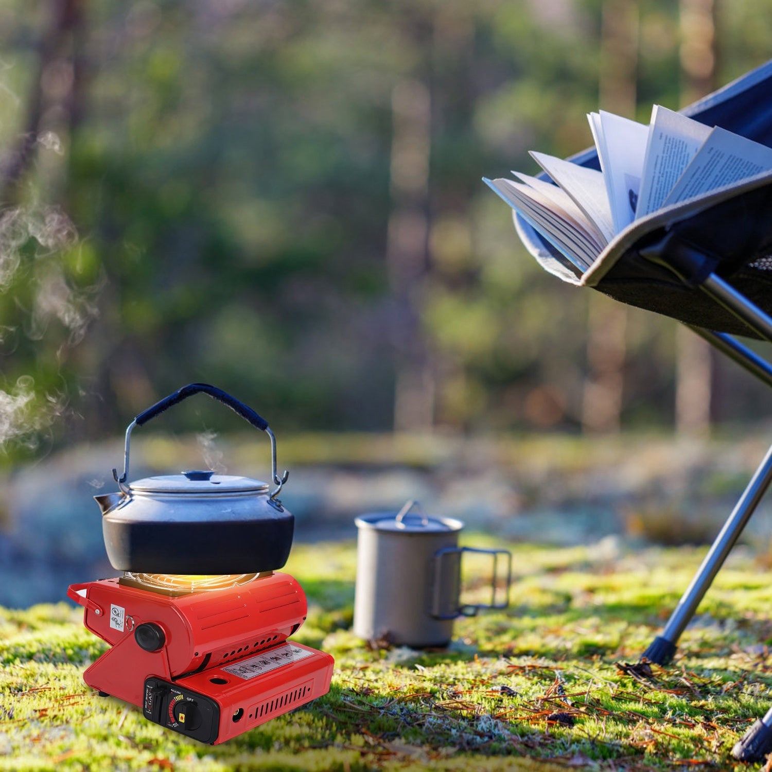 Red 2 In 1 Portable Butane Heater And Stove For Camping