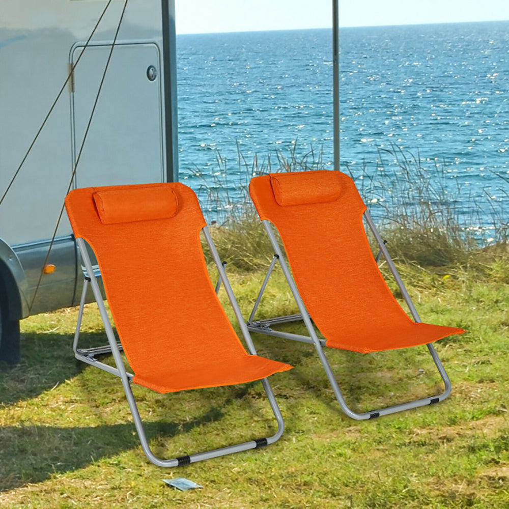 Beach Chair Set With Headrest & 3 Level Incline