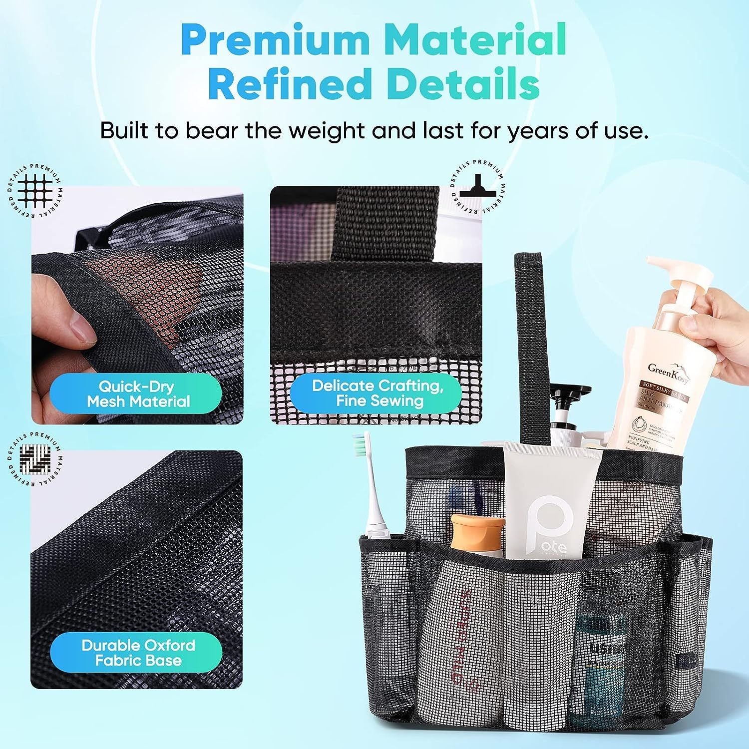 Portable Waterproof Mesh Shower Caddy Large Capacity