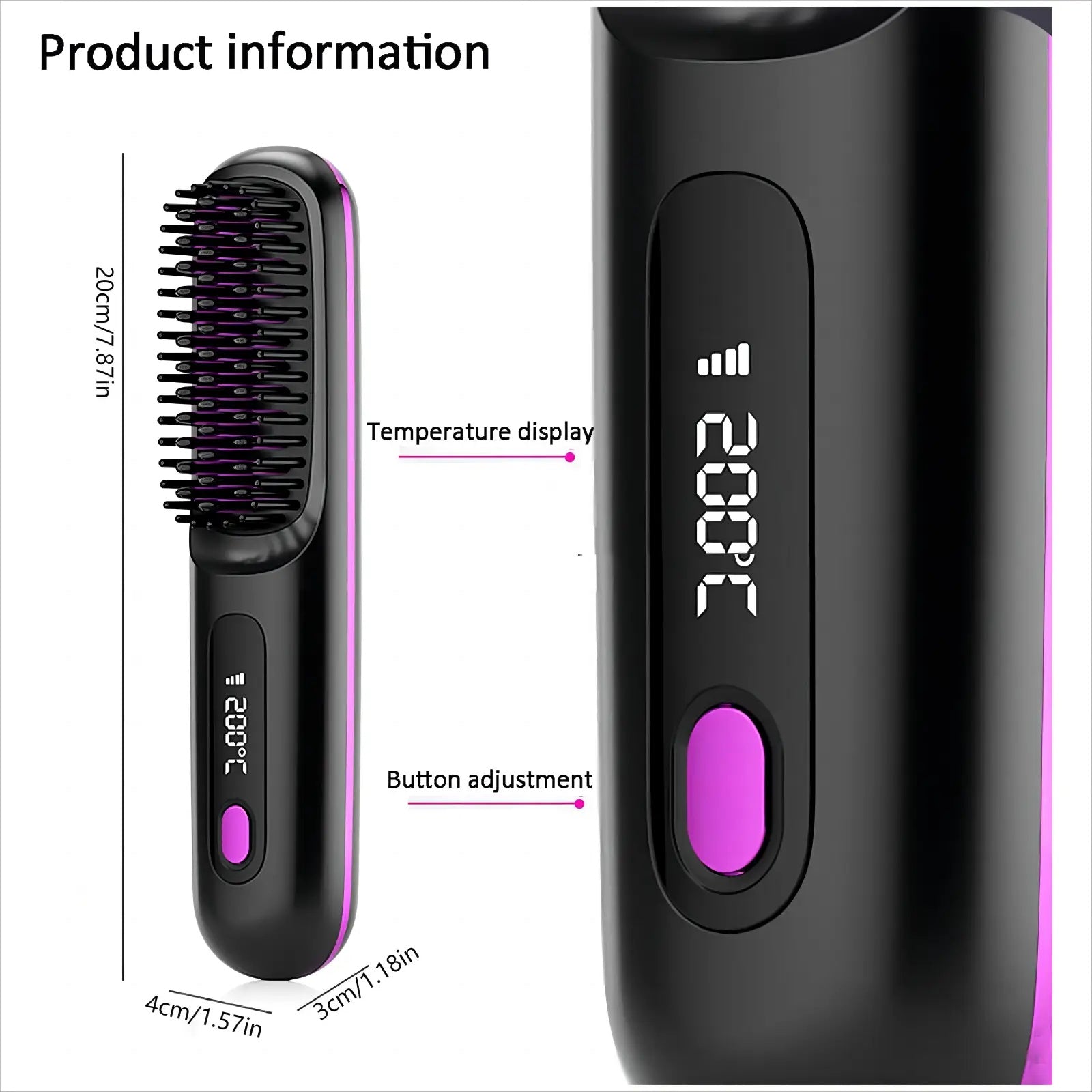 Cordless Hair Straightening Brush Led Frizz Shine
