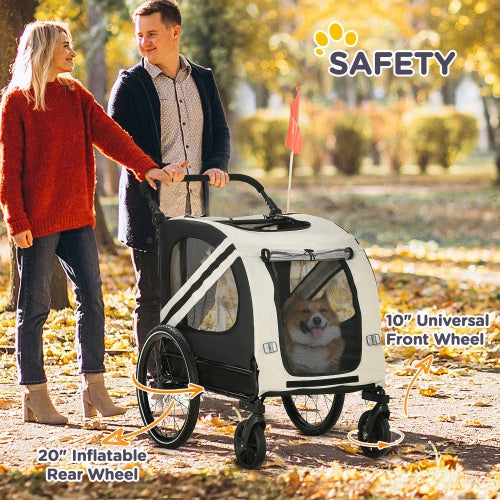 2-In-1 Pet Bike Trailer for Small Dogs Beige Weatherproof