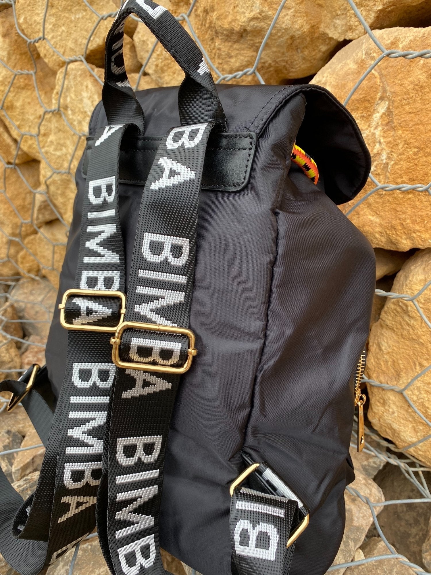 Belted Blue Backpack With Gold Hardware