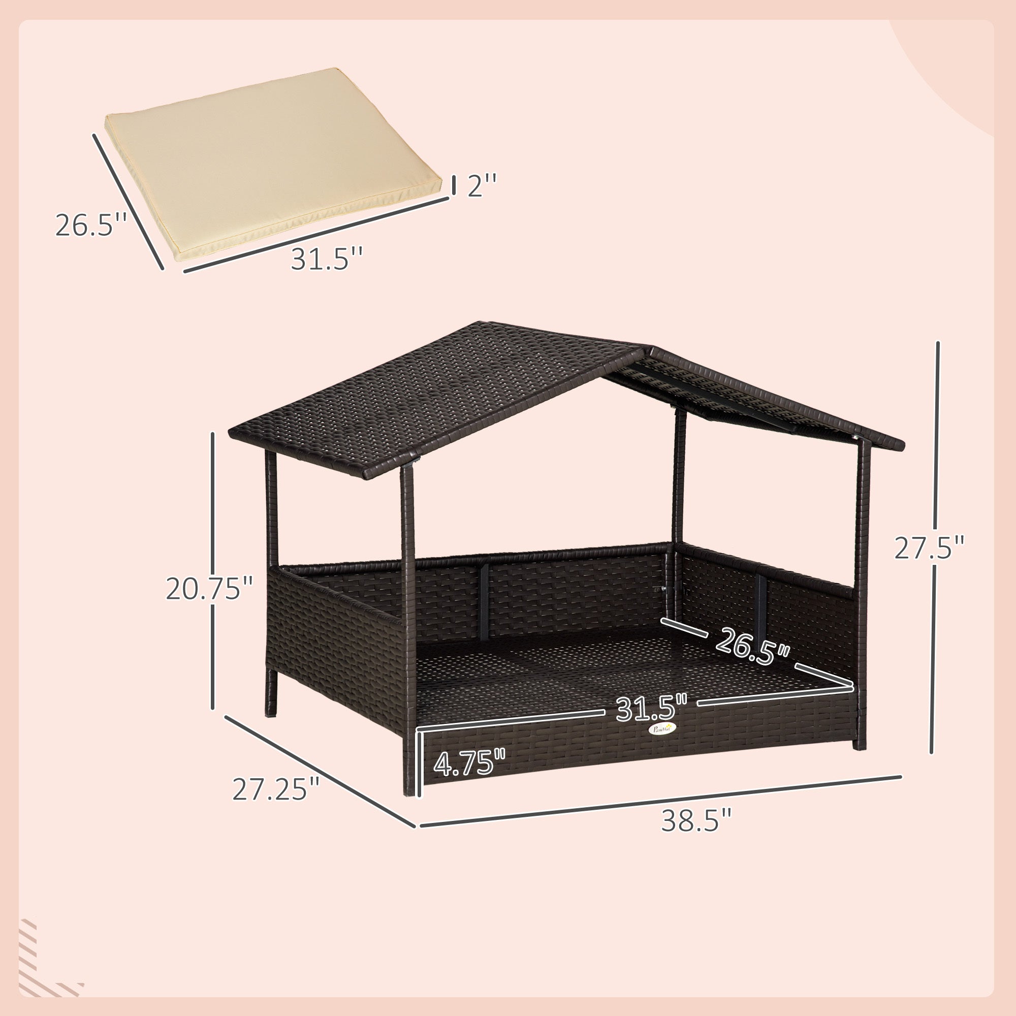 Outdoor Elevated Wicker Dog Bed Rattan Canopy
