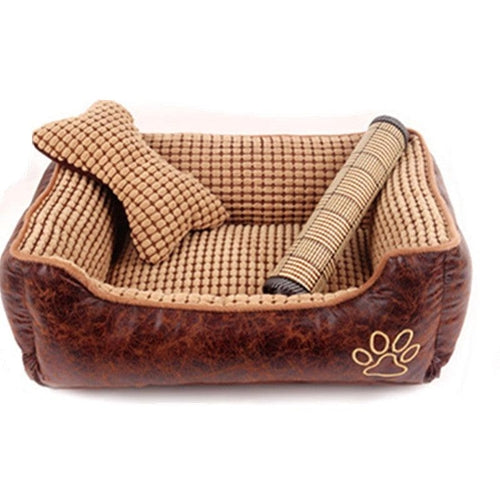Suede Dog Bed Set Blanket, Toy Bone & Cooling Mat Included