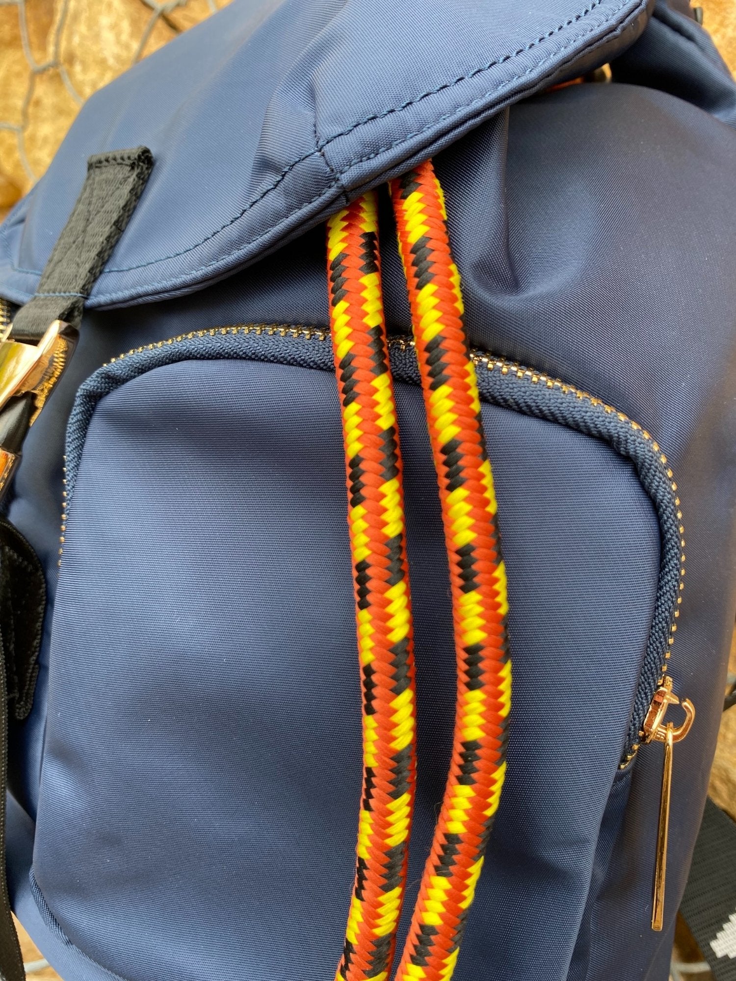 Belted Blue Backpack With Gold Hardware
