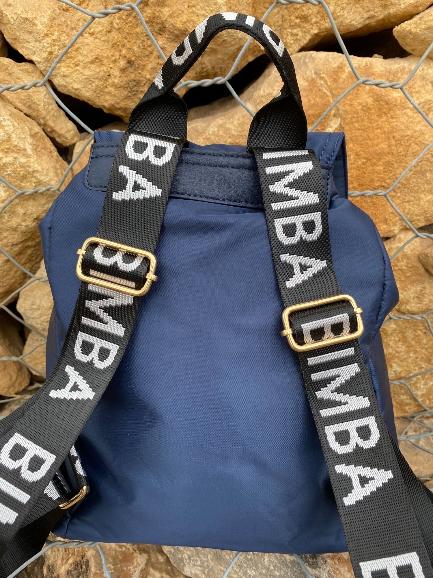 Belted Blue Backpack With Gold Hardware