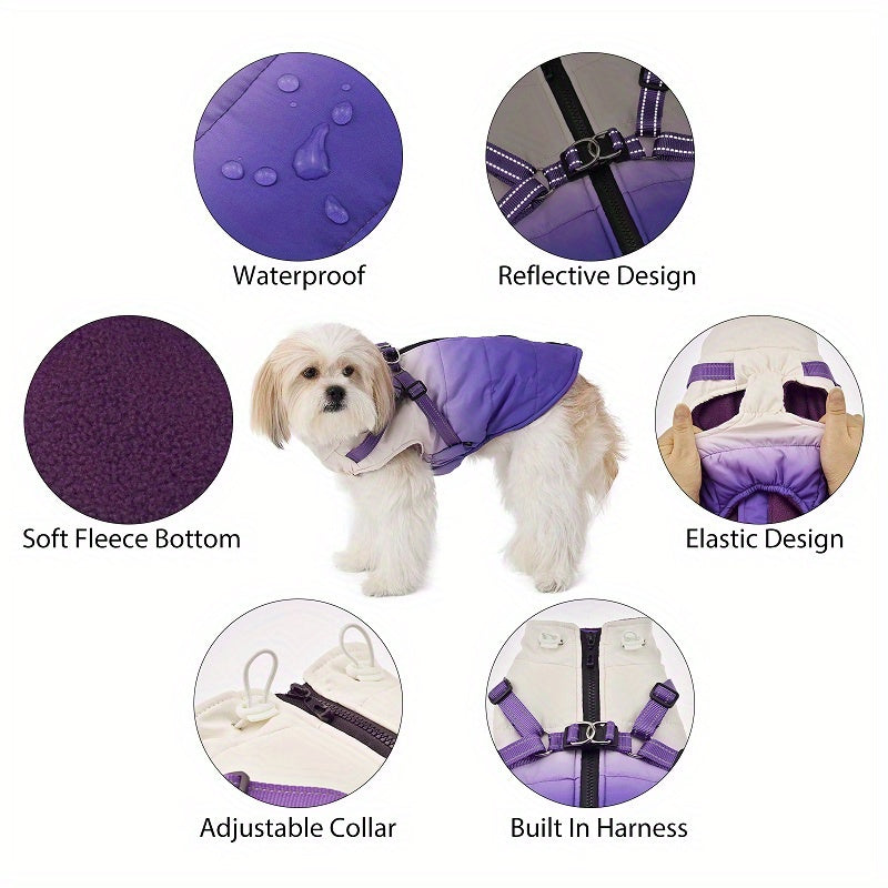 Dog Winter Jacket With Harness Zipper