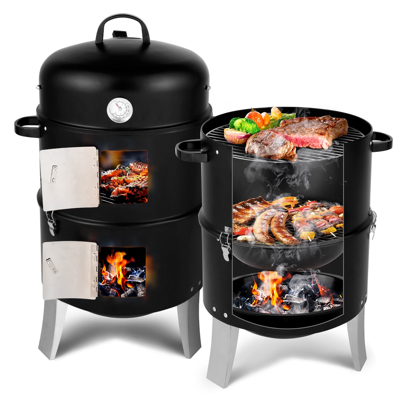 Vertical Charcoal Smoker Double Walled