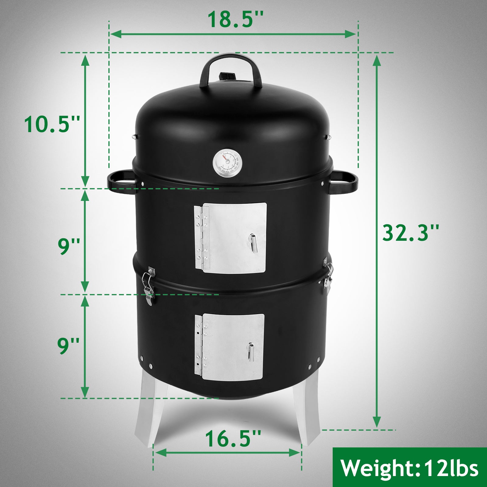 Vertical Charcoal Smoker Double Walled