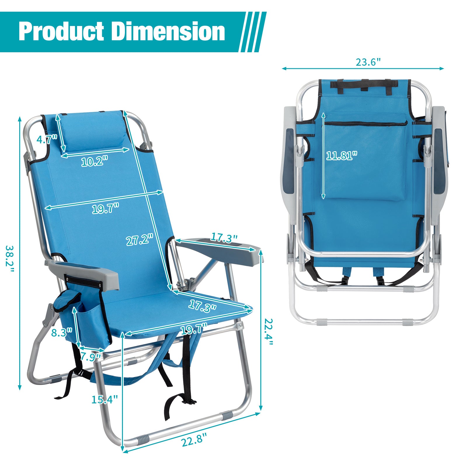 Lightweight Aluminum Beach Chair 5 Adjustable Positions