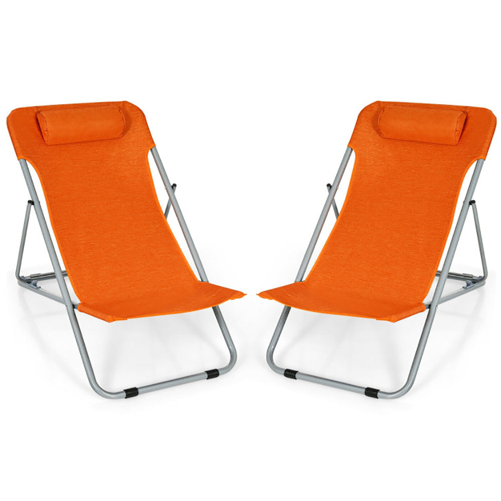 Beach Chair Set With Headrest & 3 Level Incline