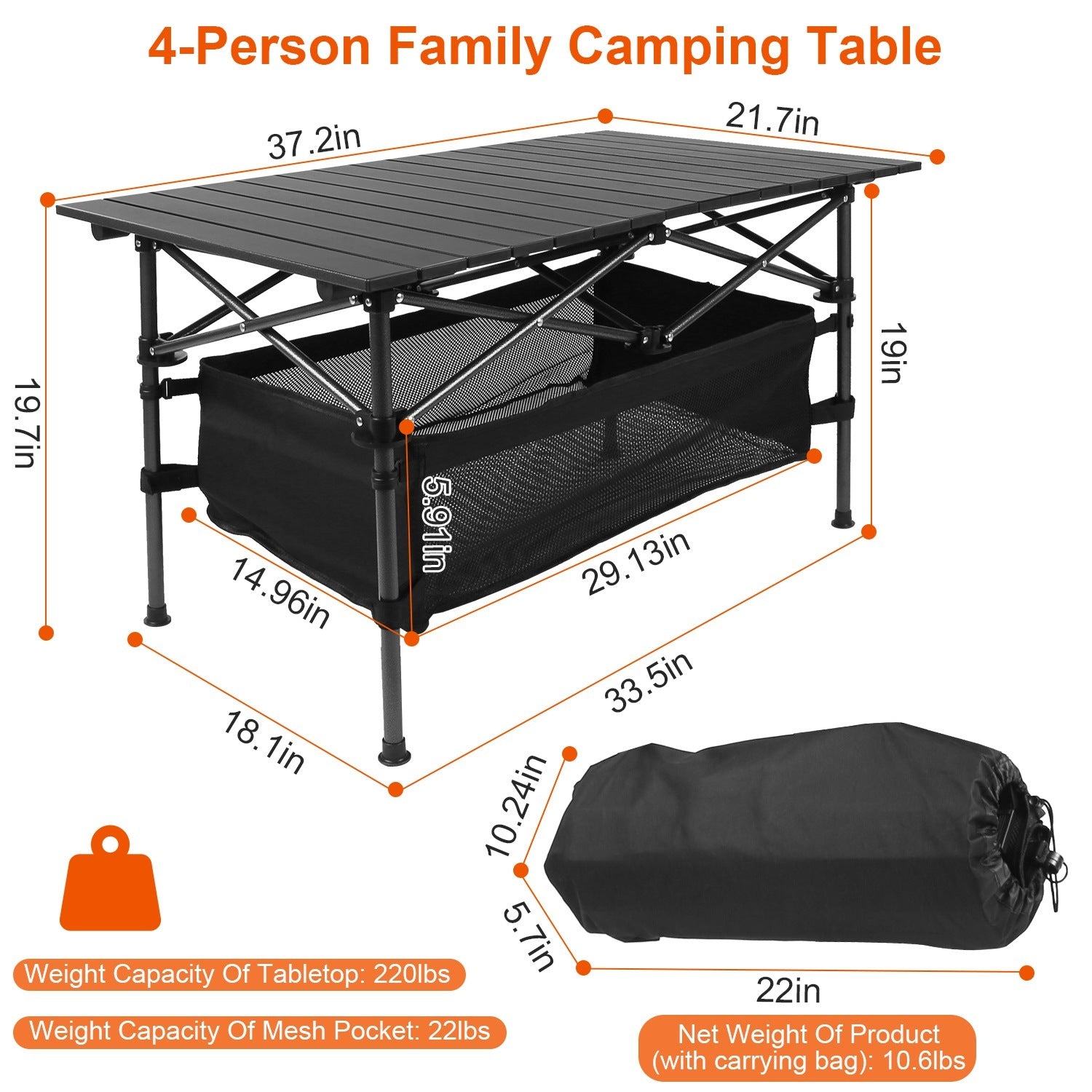 Folding Camping Table Rollup With Storage Bag