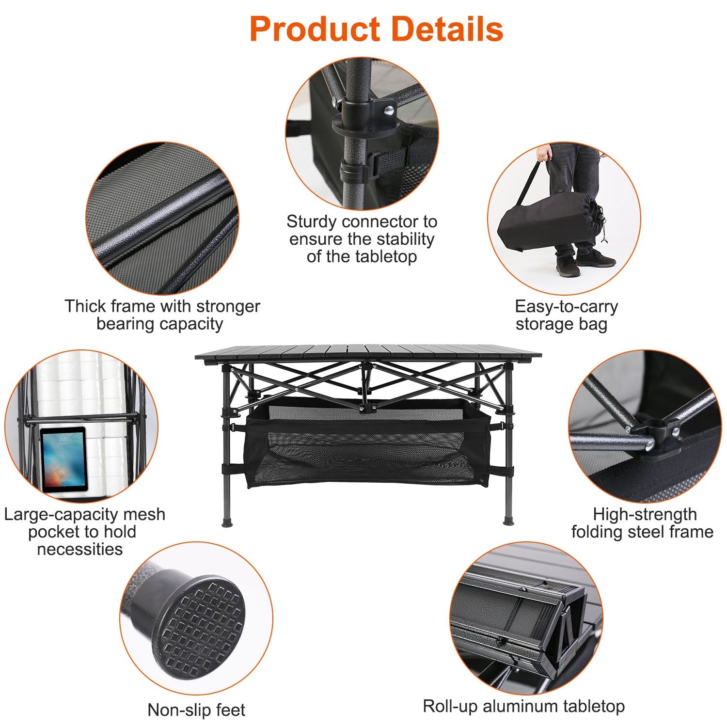 Folding Camping Table Rollup With Storage Bag
