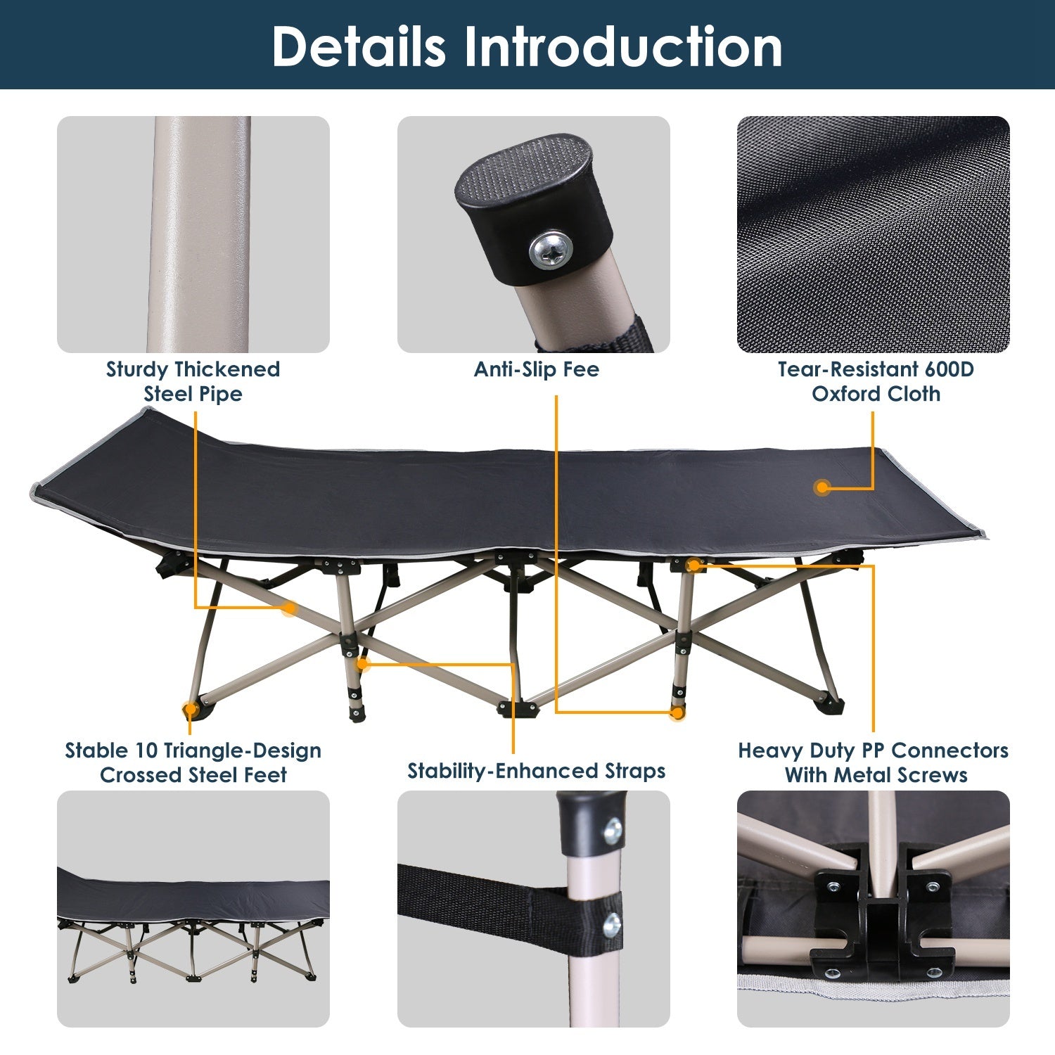 Folding Camping Cot With 440 Lbs Load