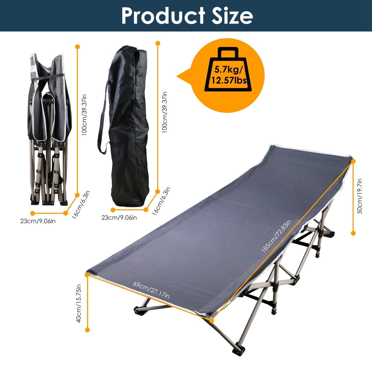 Folding Camping Cot With 440 Lbs Load