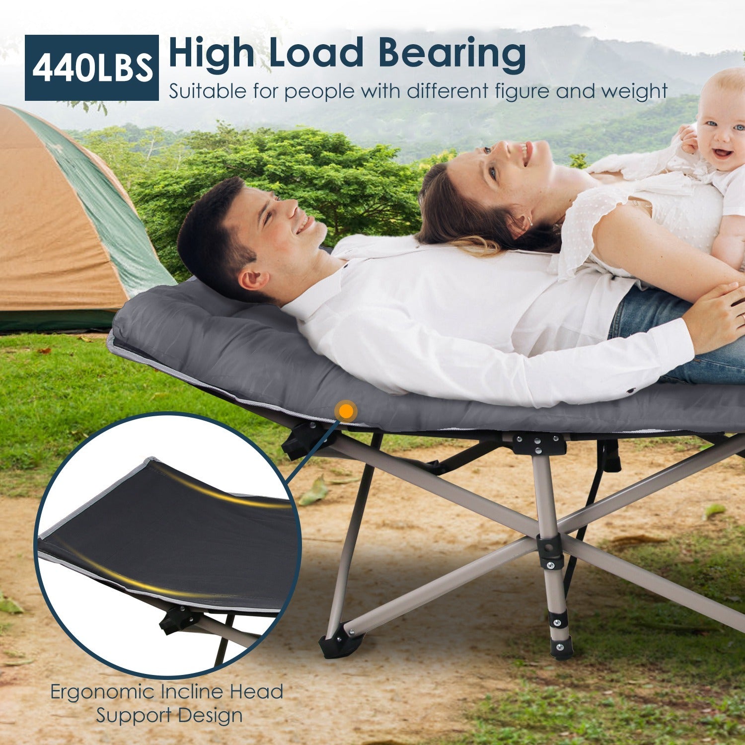 Folding Camping Cot With 440 Lbs Load