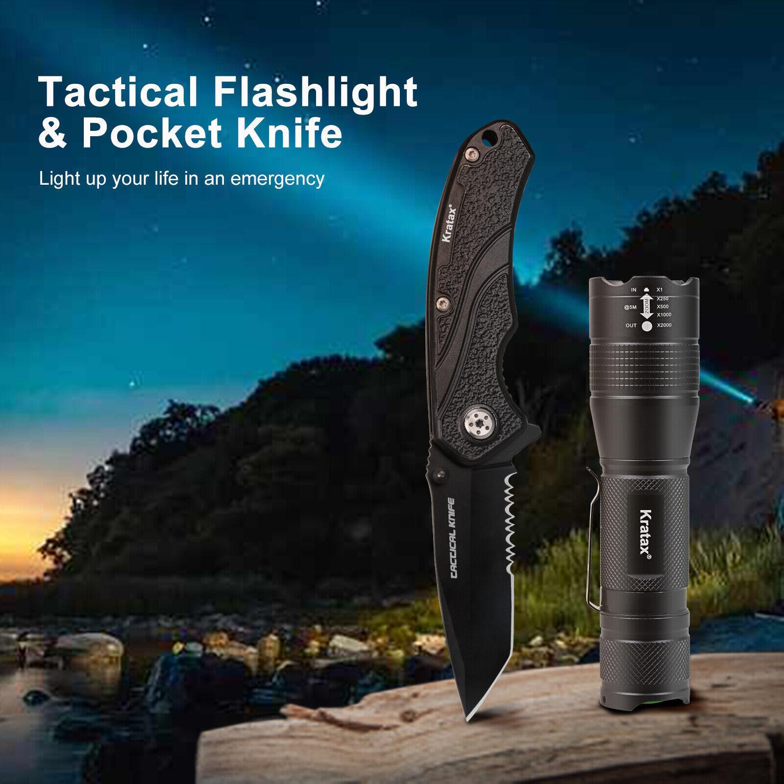 Tactical Flashlight Zoomable LED UV Comes With Knife