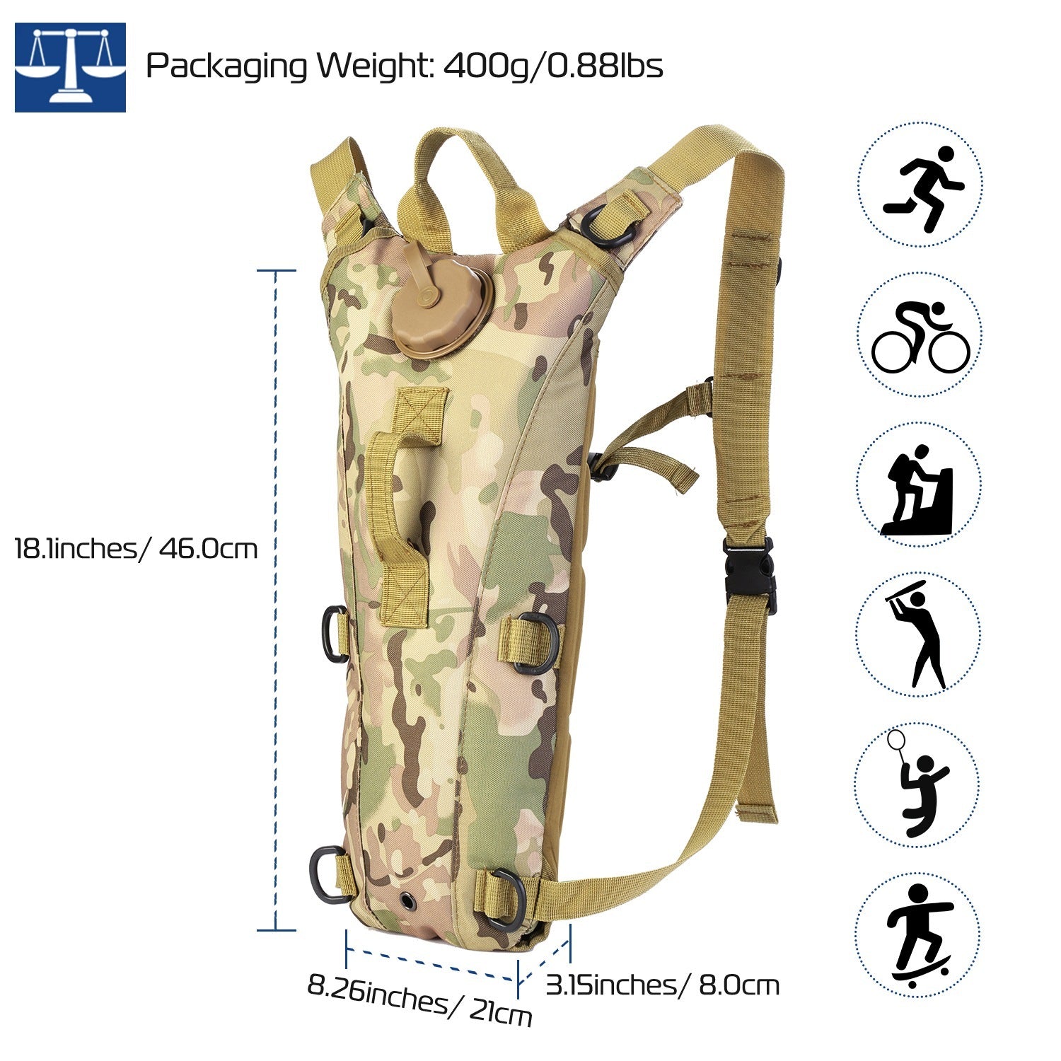 Hydration Pack 3L Bladder Straps Hydrates On The Go