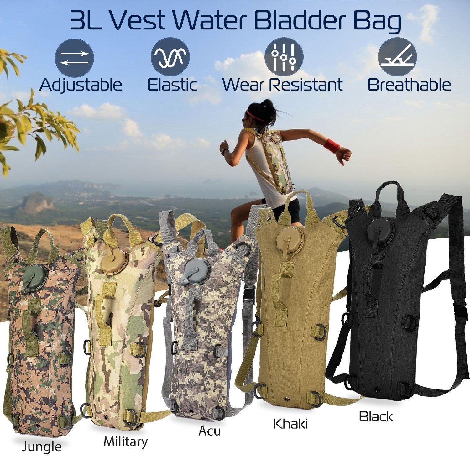 Hydration Pack 3L Bladder Straps Hydrates On The Go