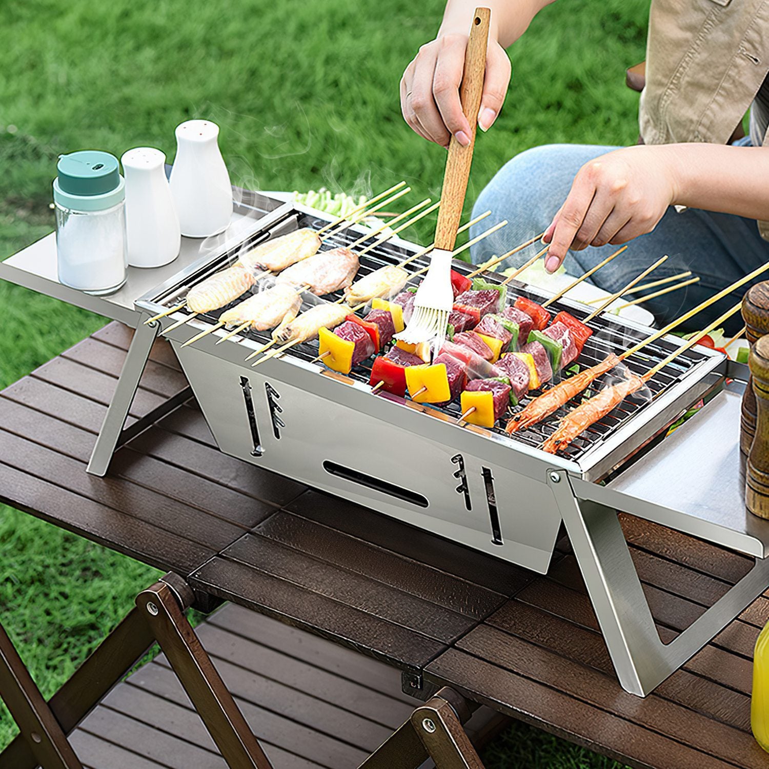 3 In 1 Foldable Charcoal Grill Fire Pit Portable Outdoor