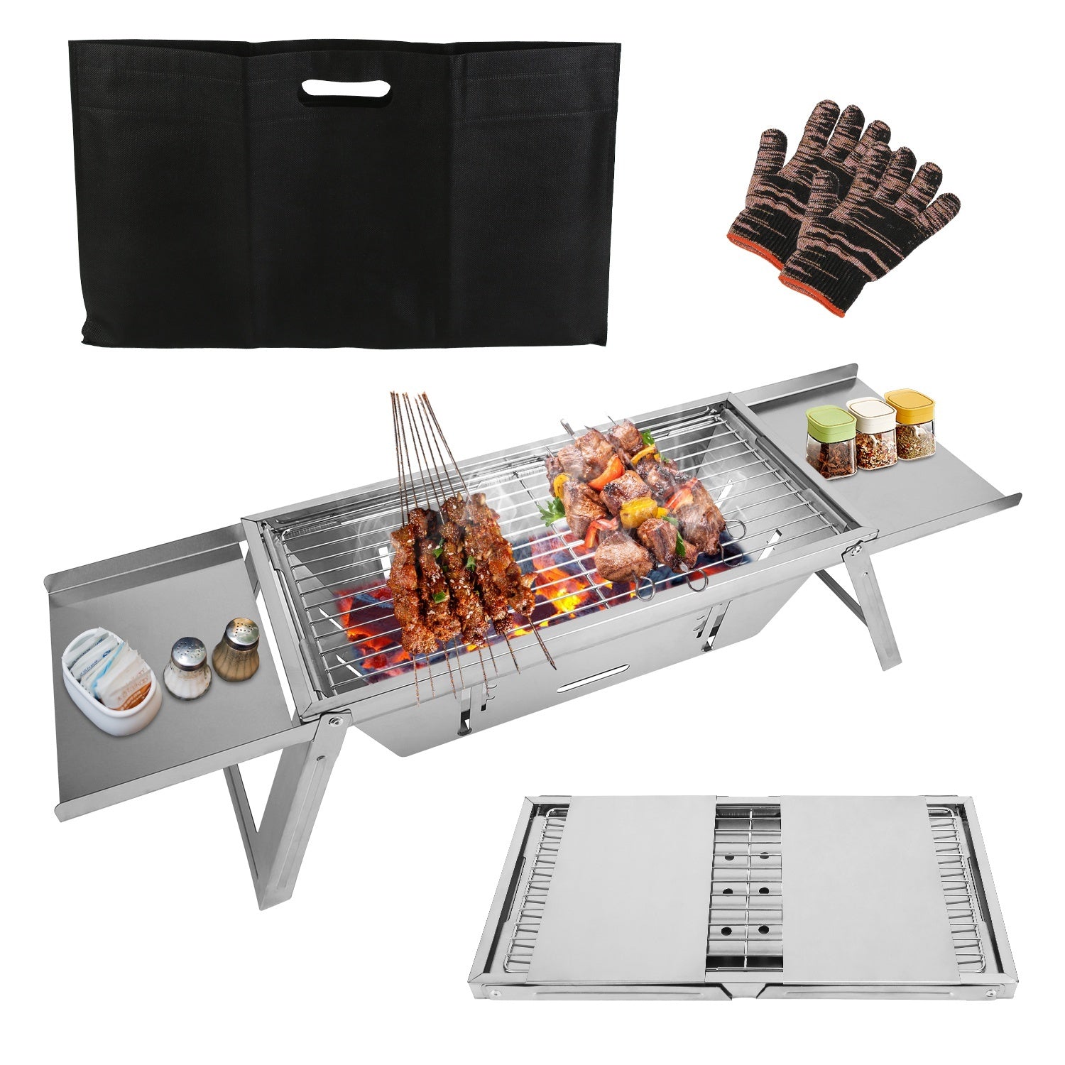3 In 1 Foldable Charcoal Grill Fire Pit Portable Outdoor
