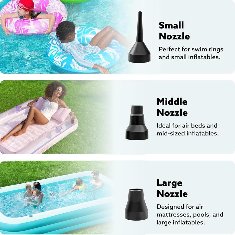 Portable Electric Air Pump 3 Nozzles Inflates Fast
