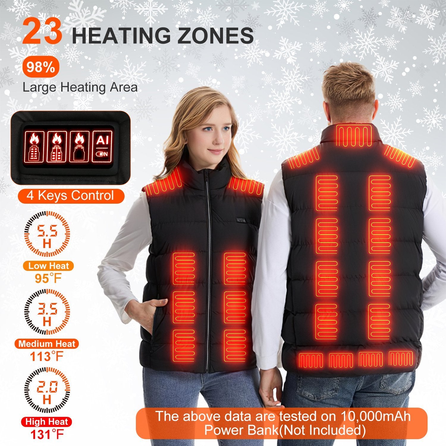 Unisex Heated Vest 23 Zones USB Powered