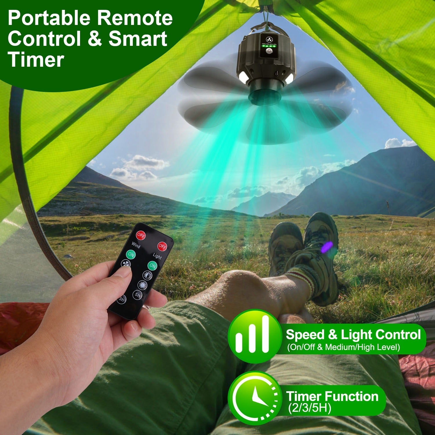 Camping Tent Ceiling Fan And LED Light