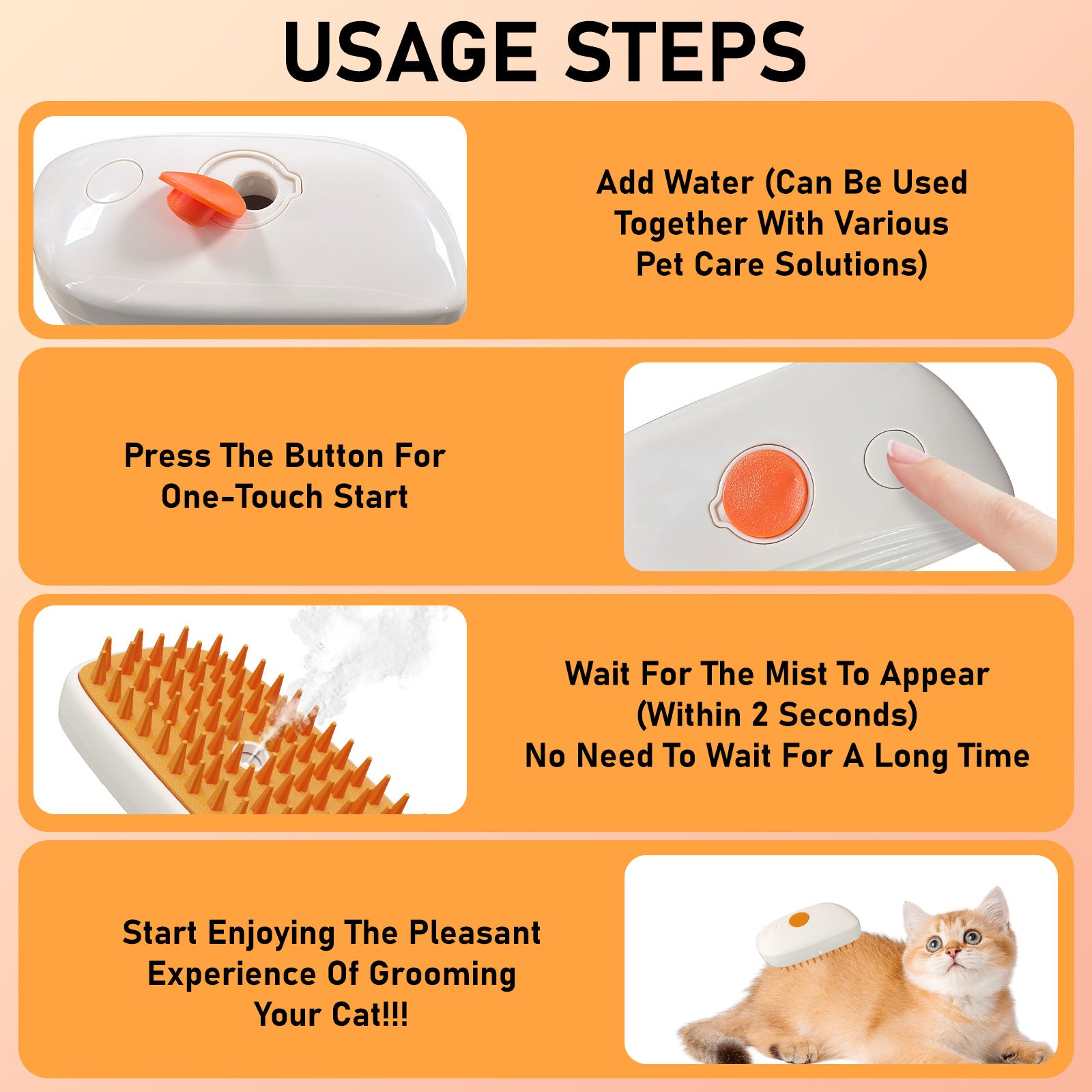 Cat Steam Brush 4 In 1 Anti Static Grooming