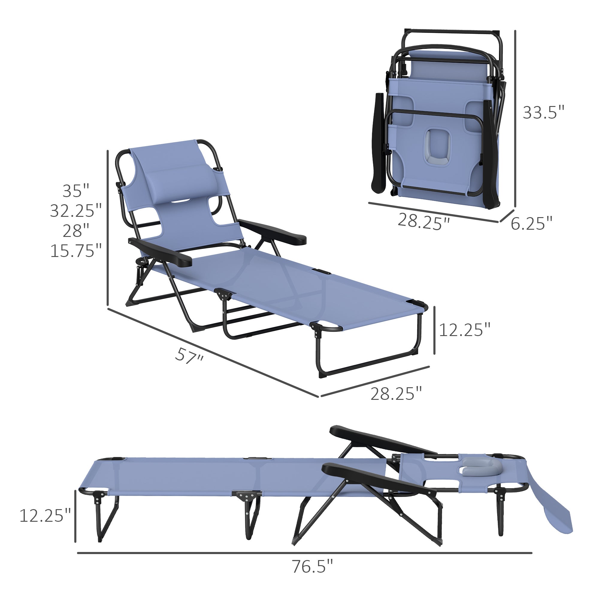 Foldable Lounge Chair 4 Position Recliner