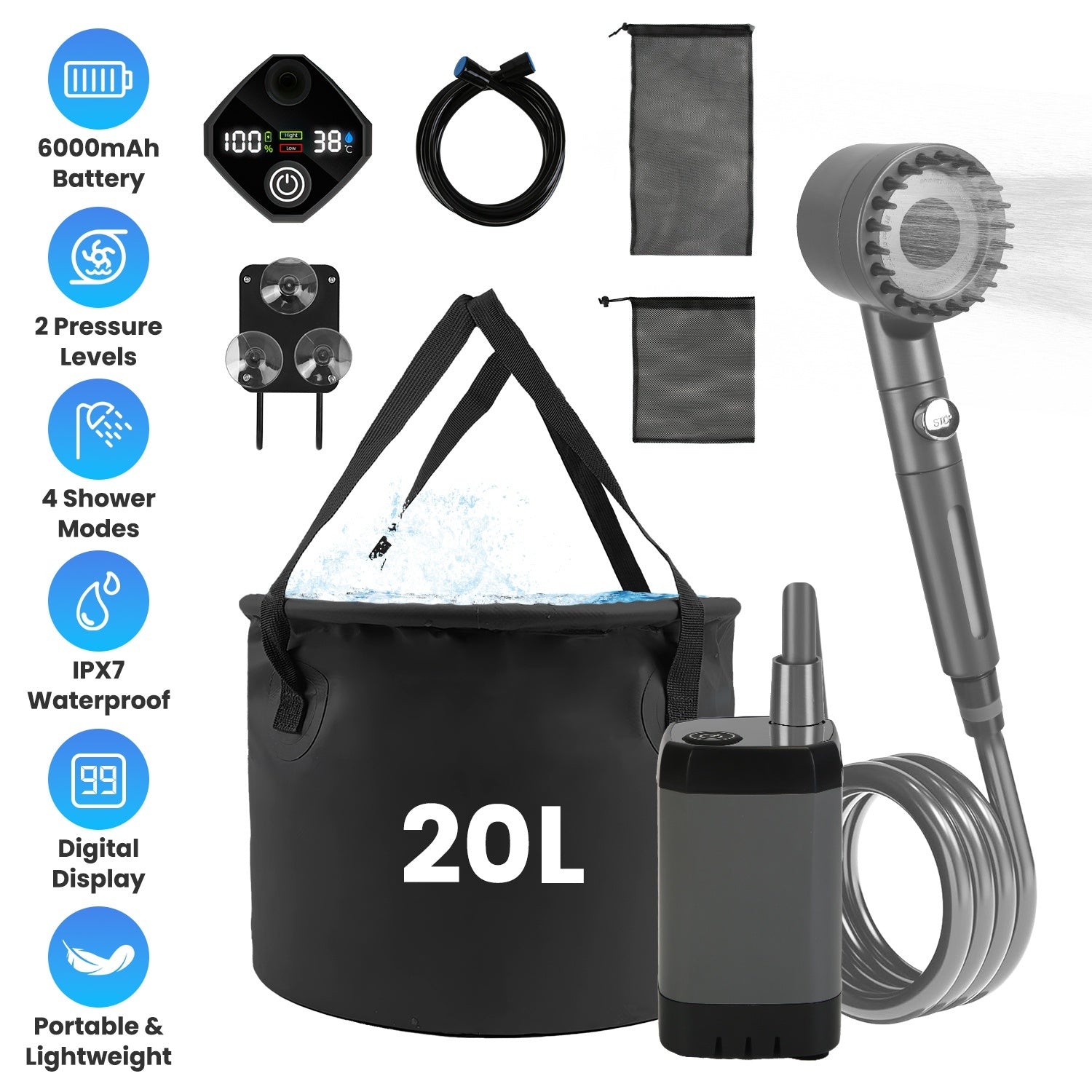 Portable Camping Shower IPX7 8Lmin