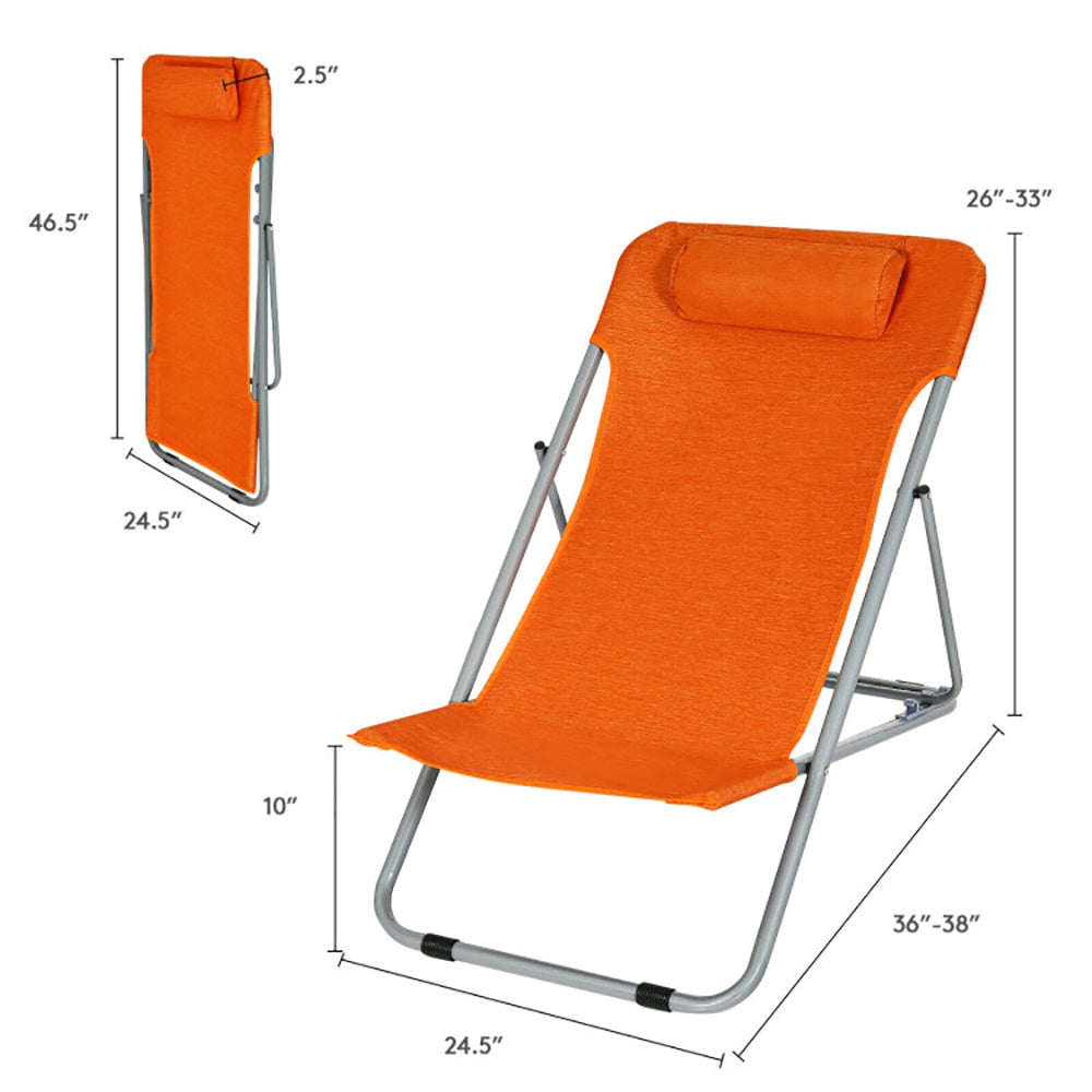 Beach Chair Set With Headrest & 3 Level Incline