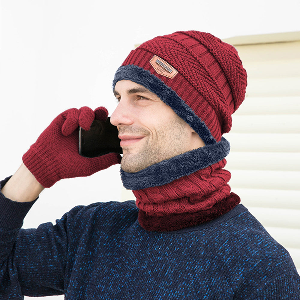 Men's Knit Scarf, Hat, Gloves Set - Touchscreen Friendly