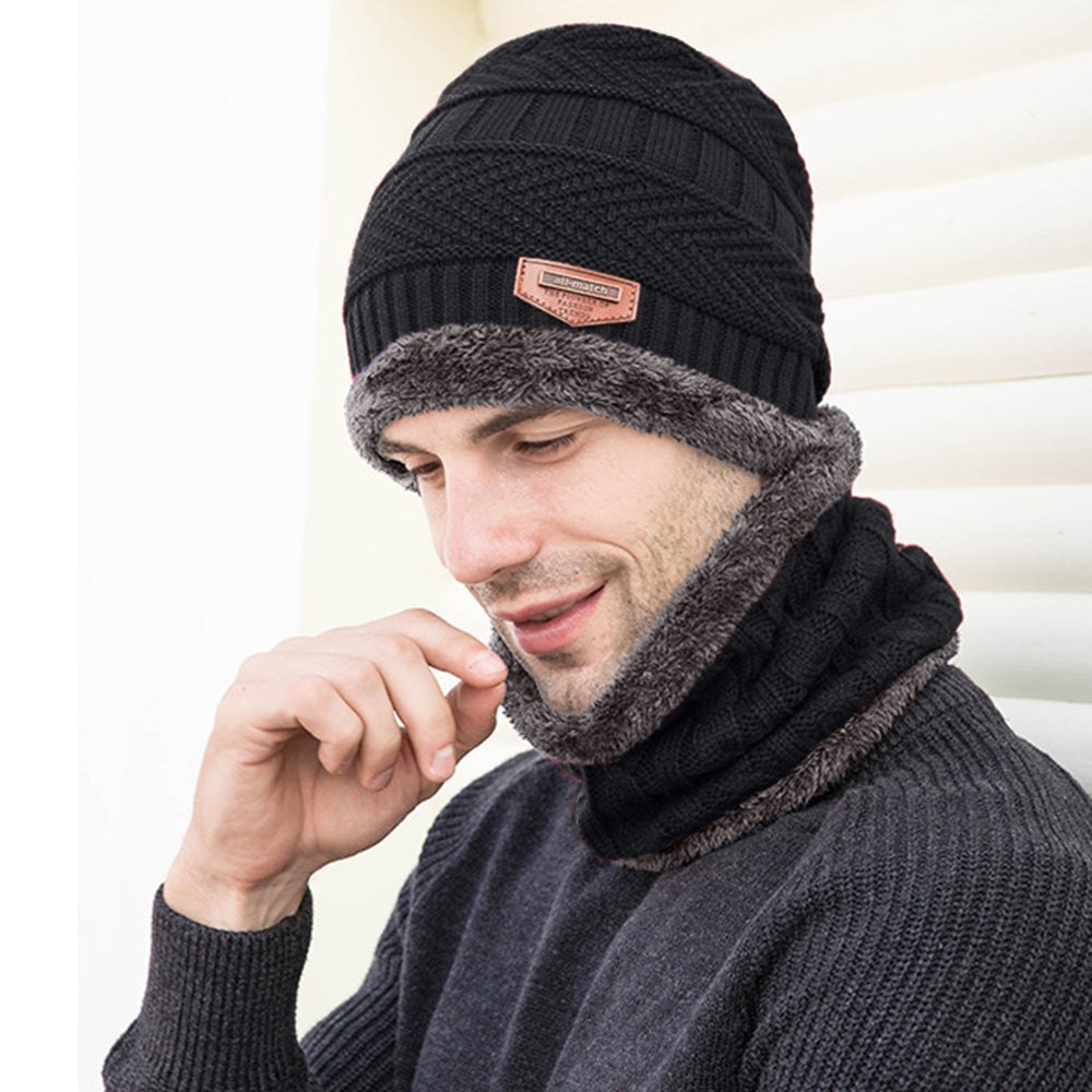 Men's Knit Scarf, Hat, Gloves Set - Touchscreen Friendly