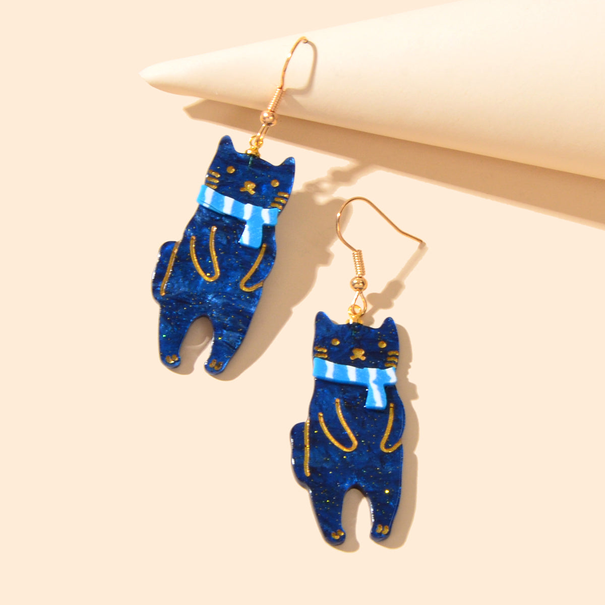 Cozy Cat Blue Acrylic Dangle Earrings