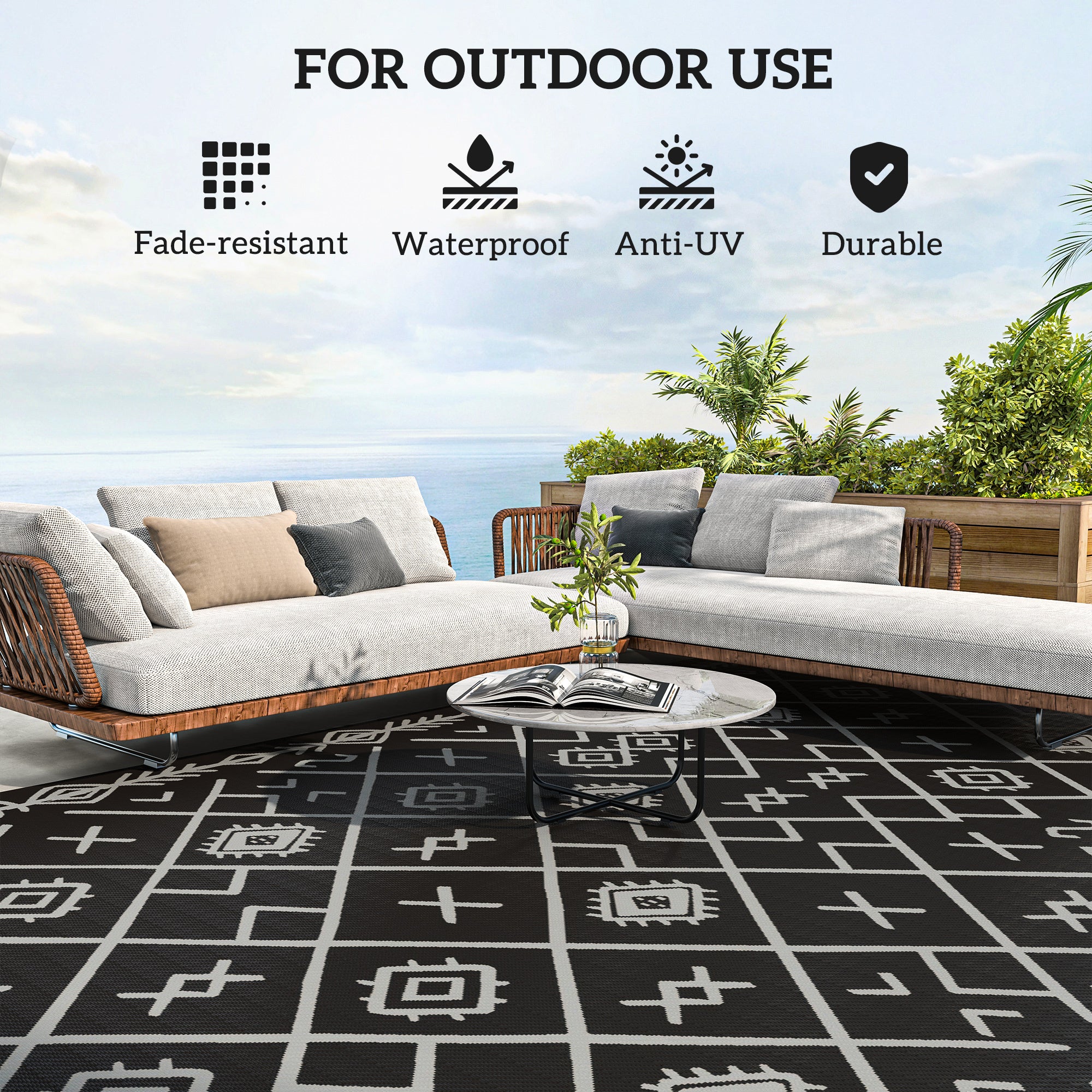 Stunning Outdoor Rug Reversible Waterproof With Bag Included