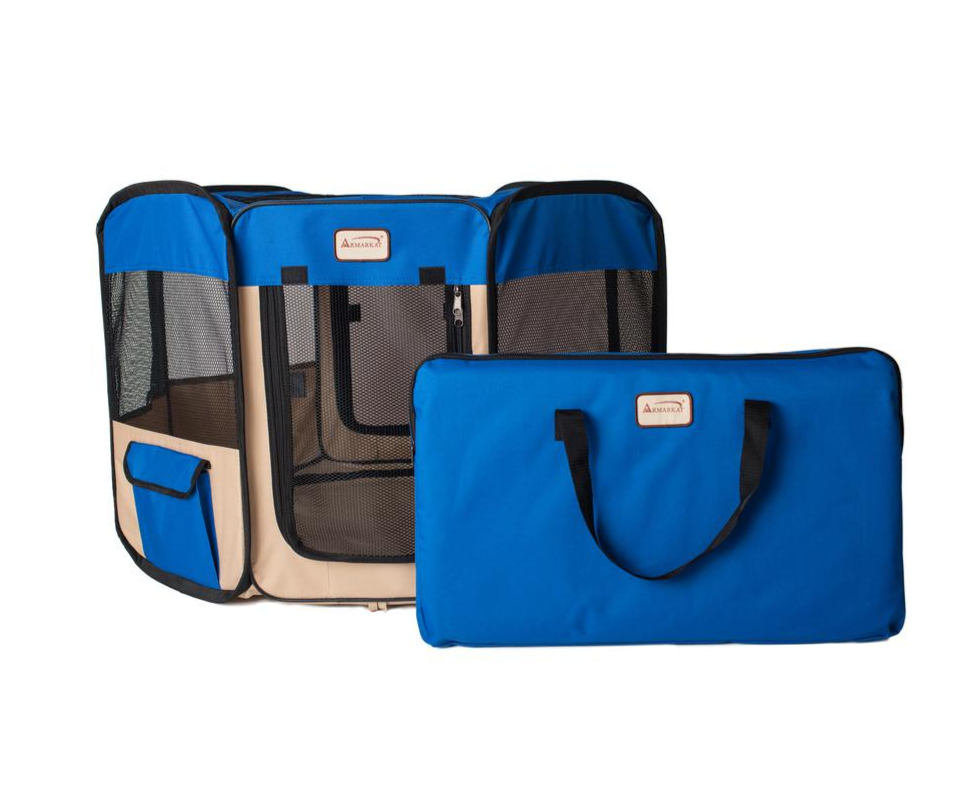 Portable Pet Playpen In Blue And Beige Combo