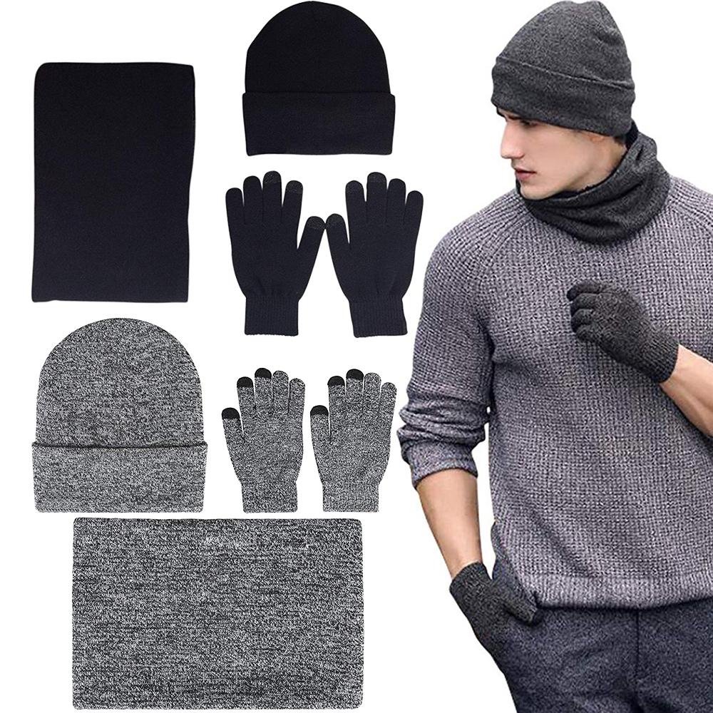 Winter Beanie Set With Touchscreen Gloves