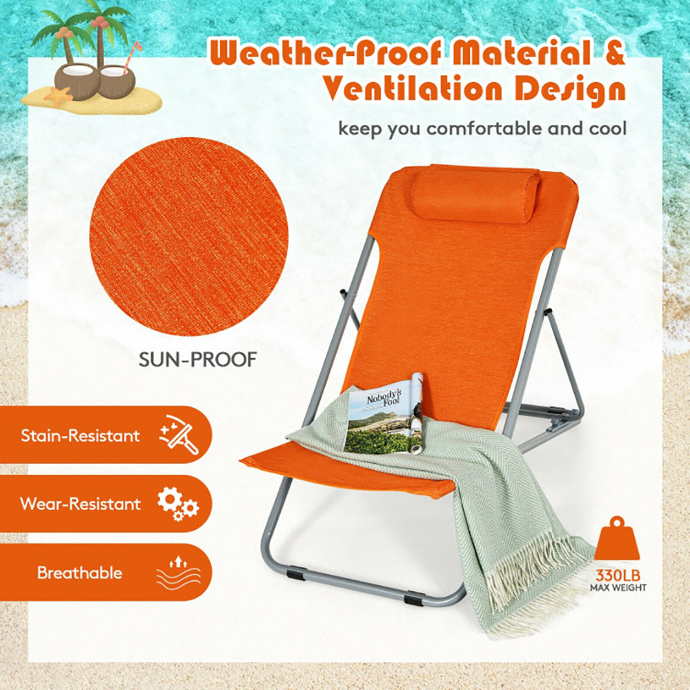 Beach Chair Set With Headrest & 3 Level Incline