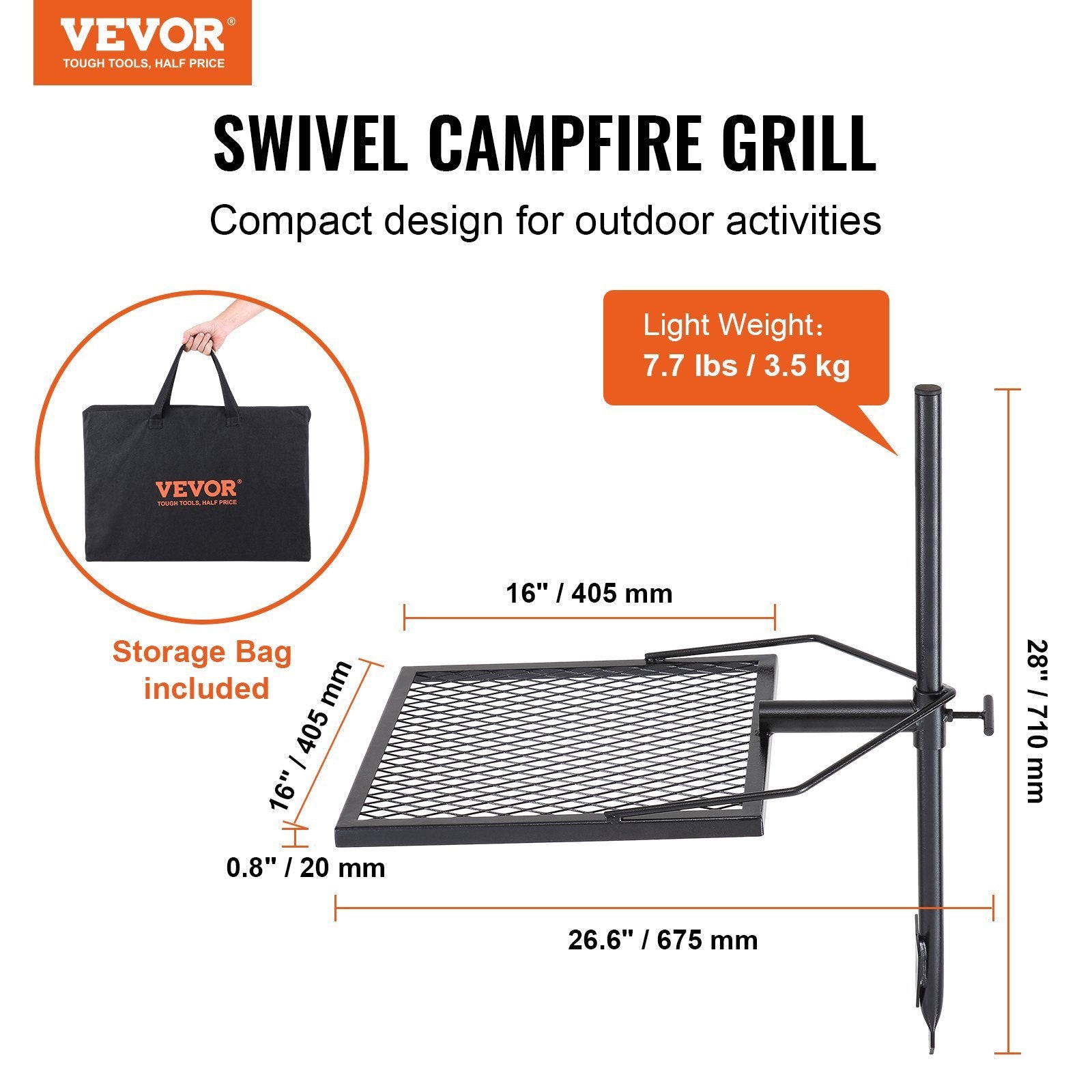 Swivel Campfire Grill Heavy Duty Steel Outdoor Cooking