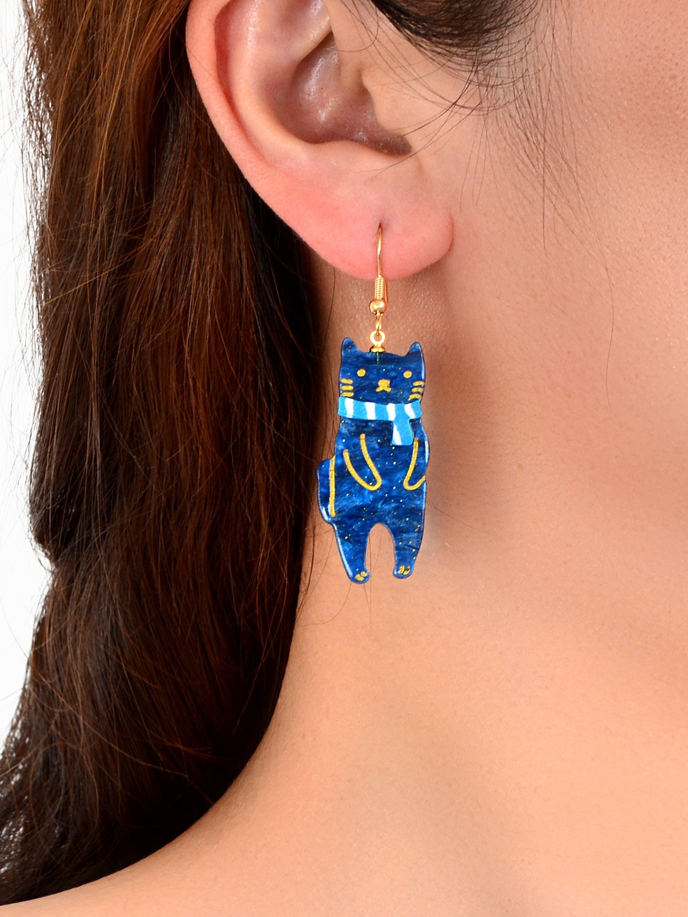 Cozy Cat Blue Acrylic Dangle Earrings