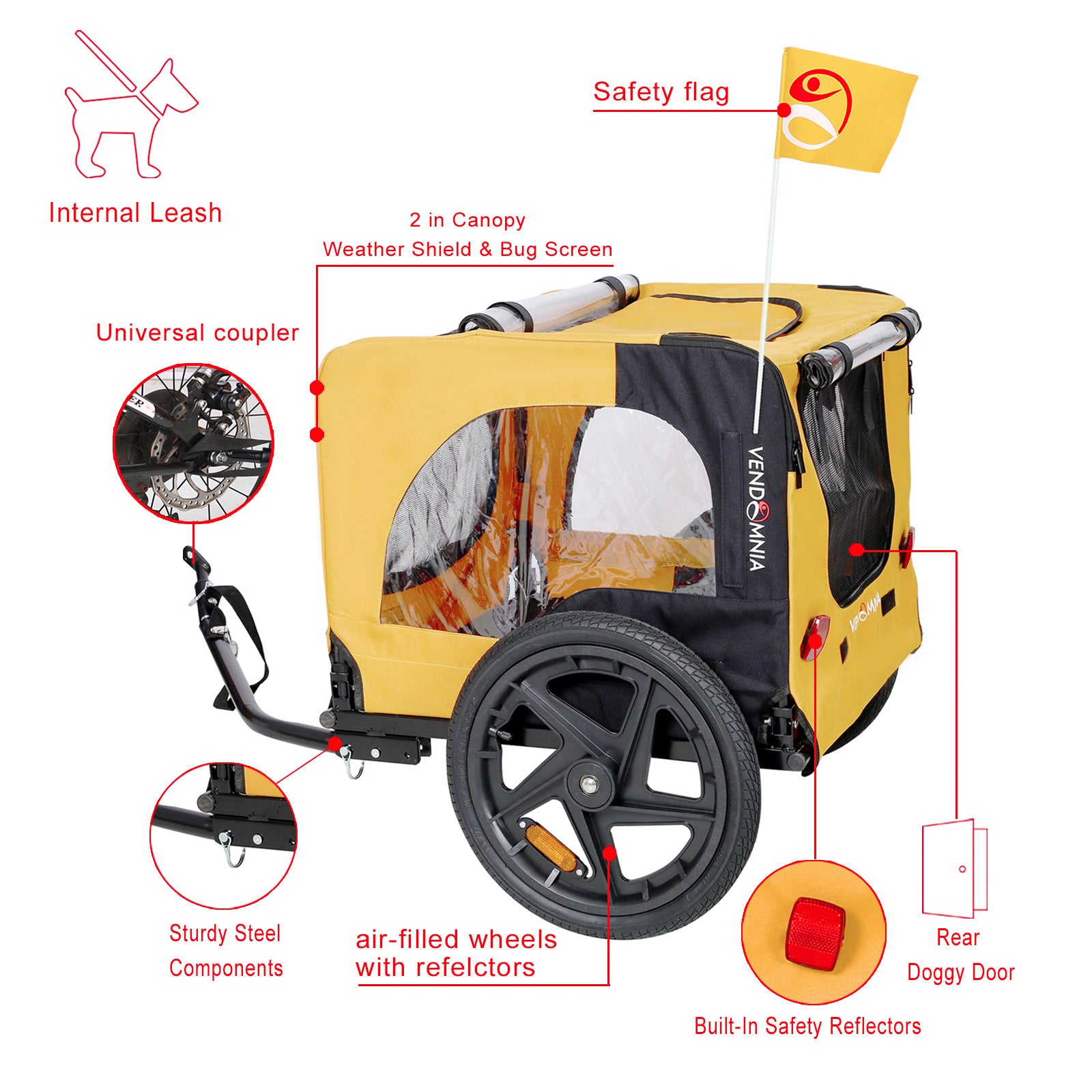 Foldable Pet Stroller With Bicycle Trailer Pets Up to 88Lbs