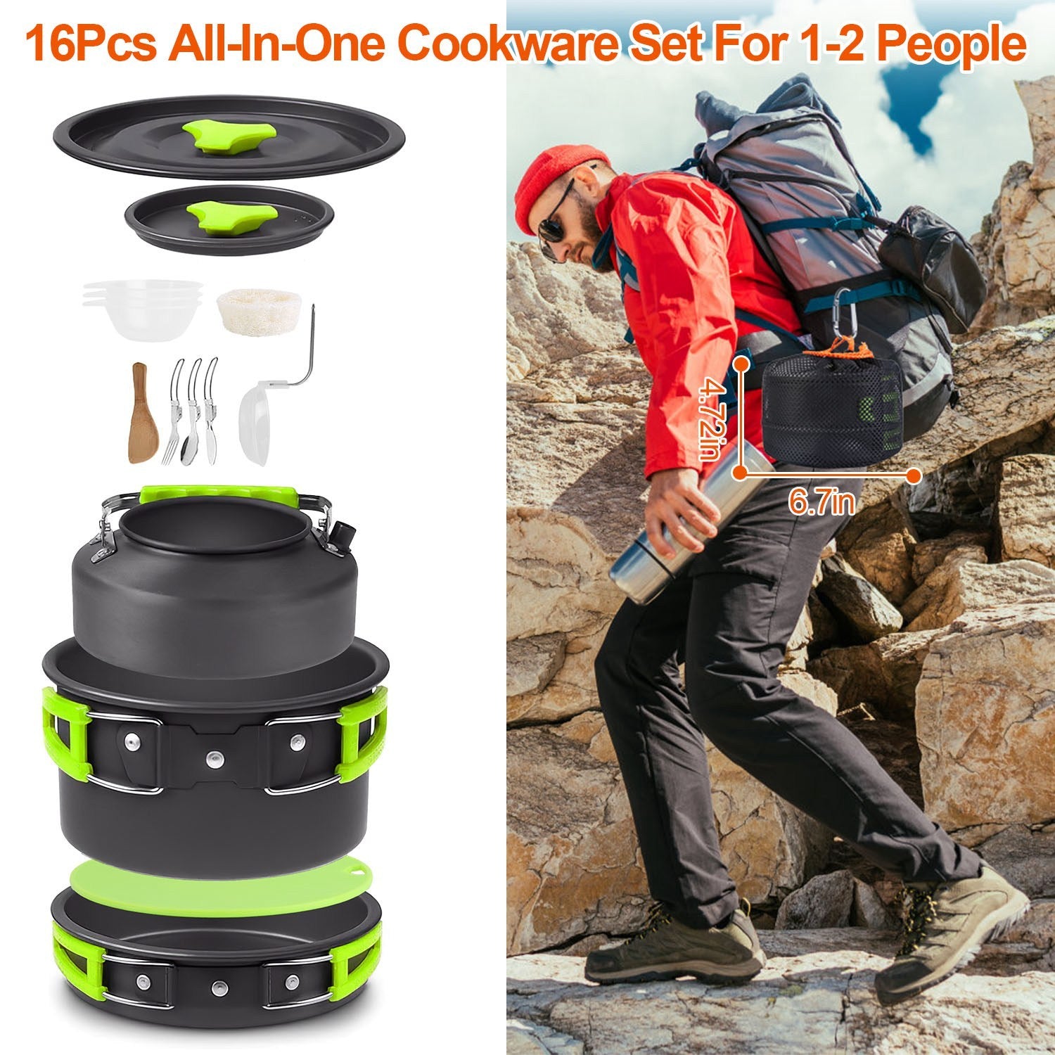Aluminum Camping Cookware Set 16Pcs Ultra Lightweight
