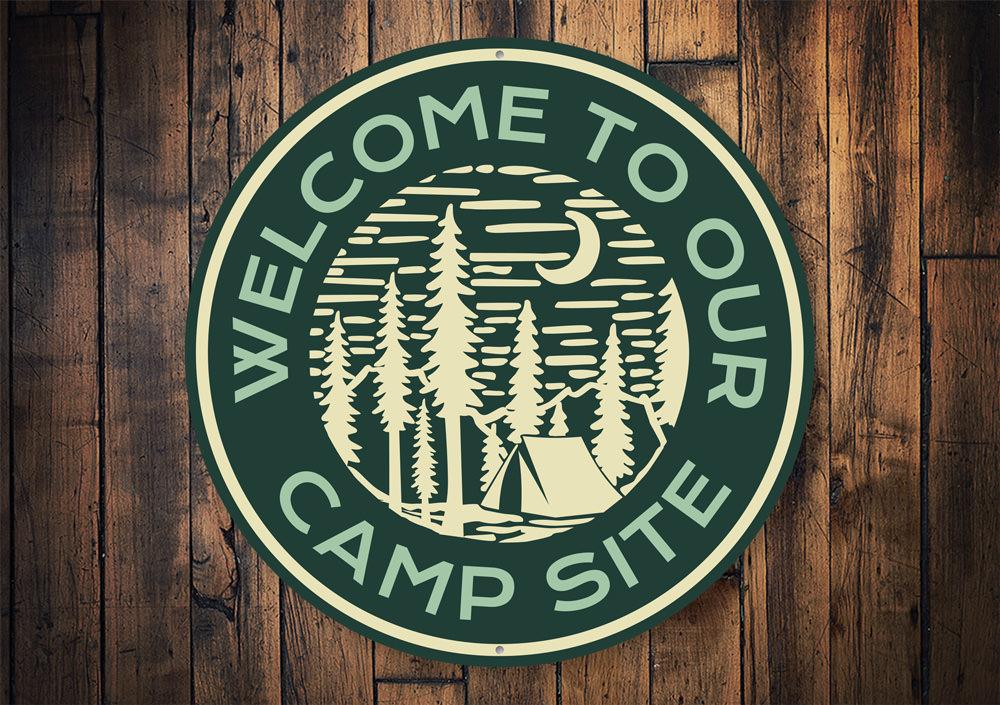 Green Circular Camp Site Welcome Sign Weatherproof