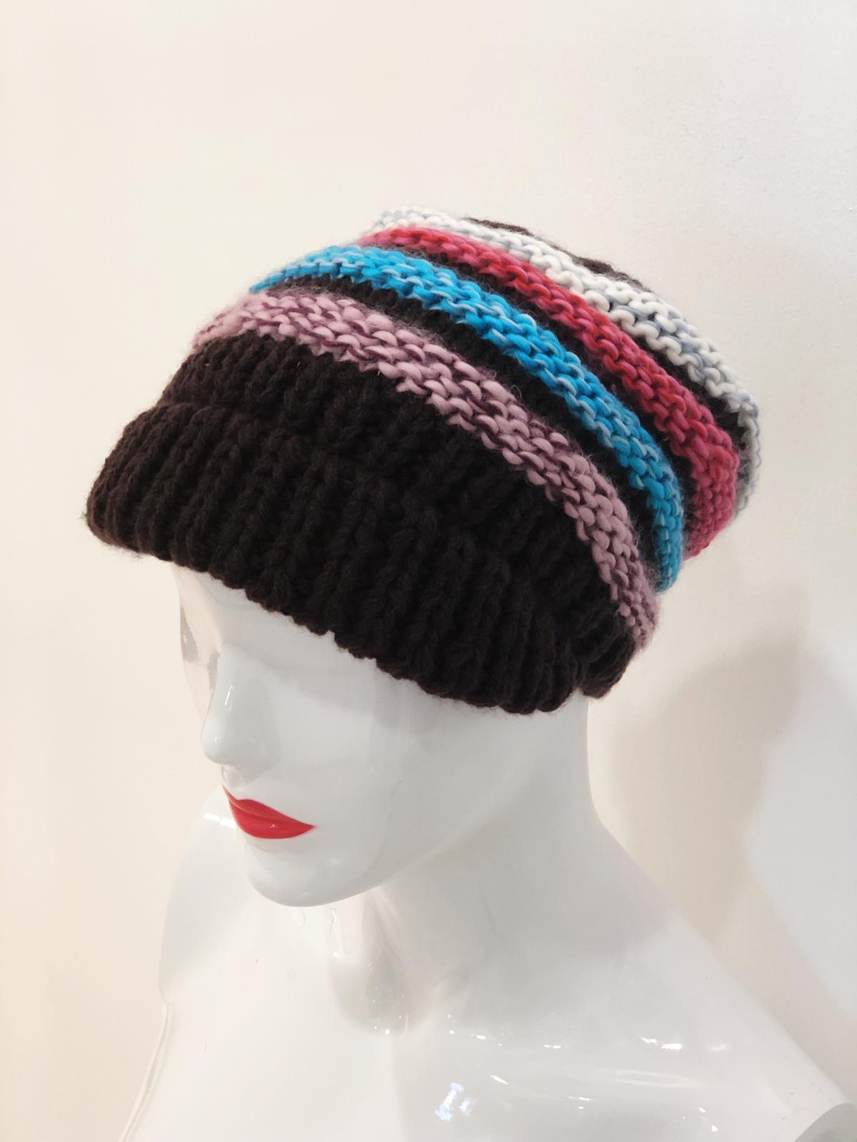Bright Colorful Hand-Knit Beanie Hat