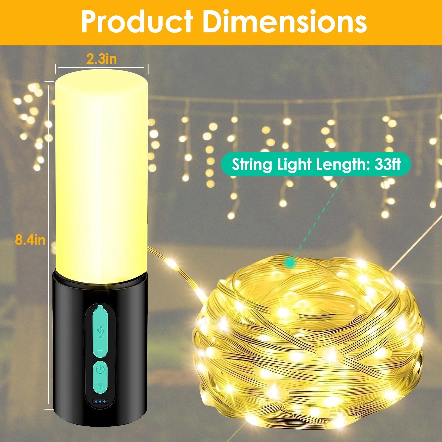 Waterproof Camping String Light IP44 33ft