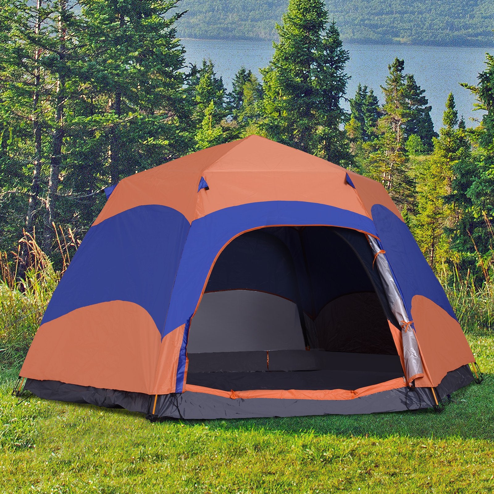 Hexagon Double-Layer Camping Tent For 5-6 People, Windproof, Easy Pitch