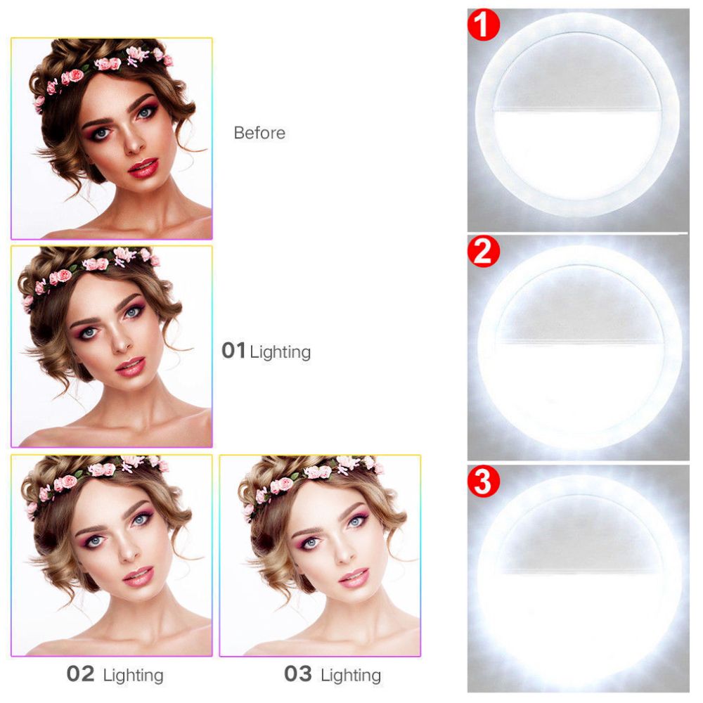 Selfie Ring Clip On Three Mode LED Flawless Photos