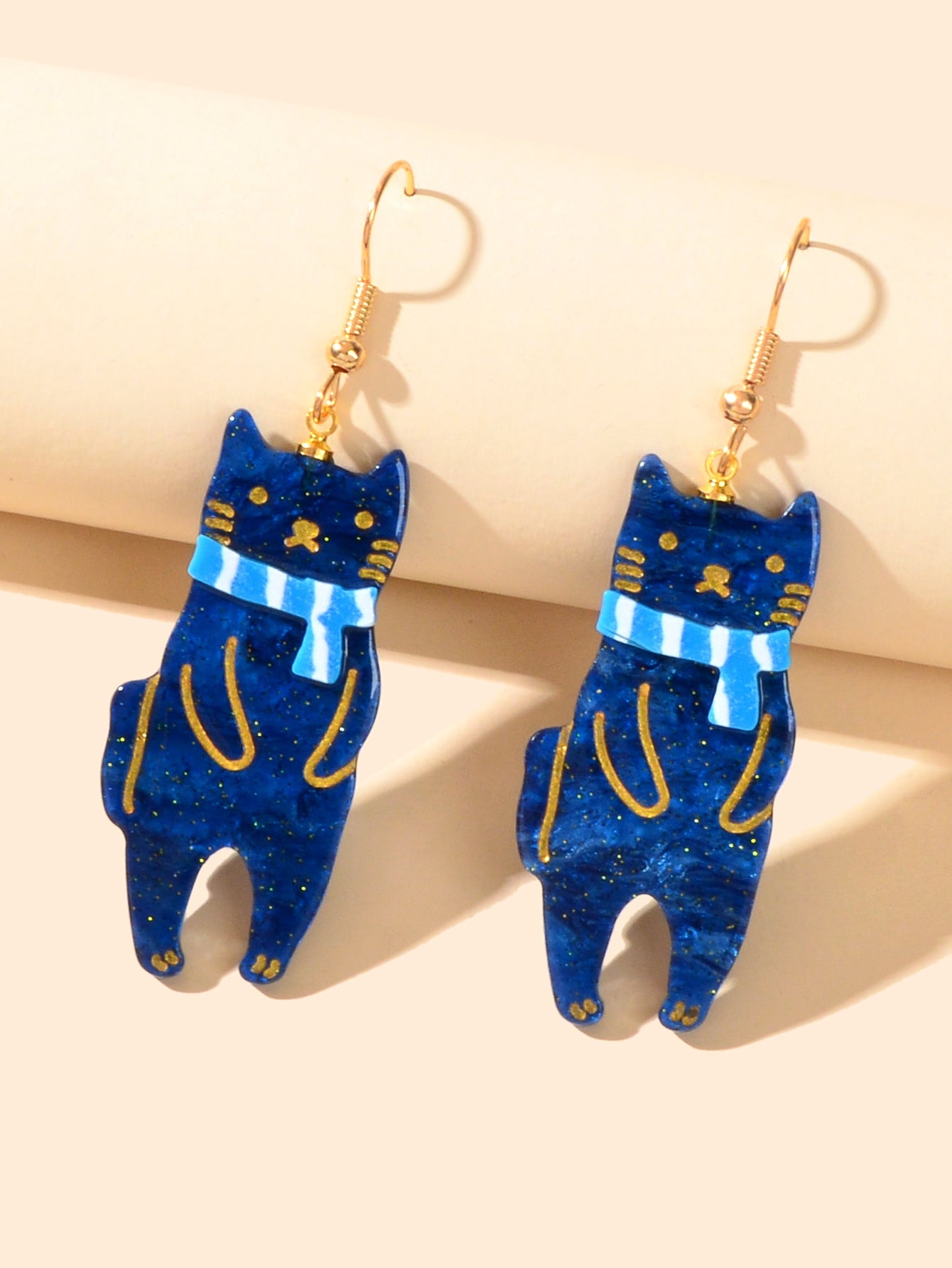 Cozy Cat Blue Acrylic Dangle Earrings