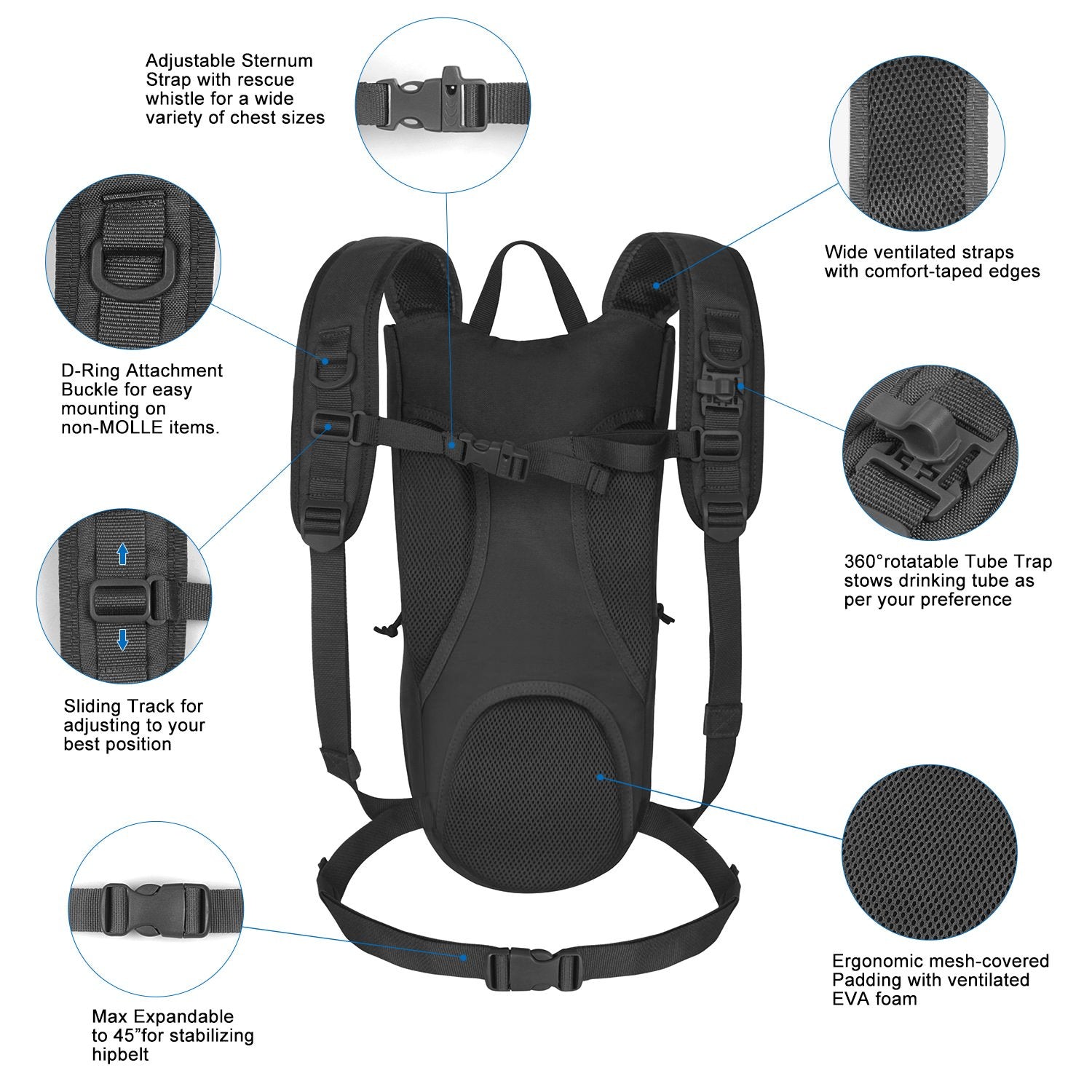 Hydration Backpack With 2.5L Bladder